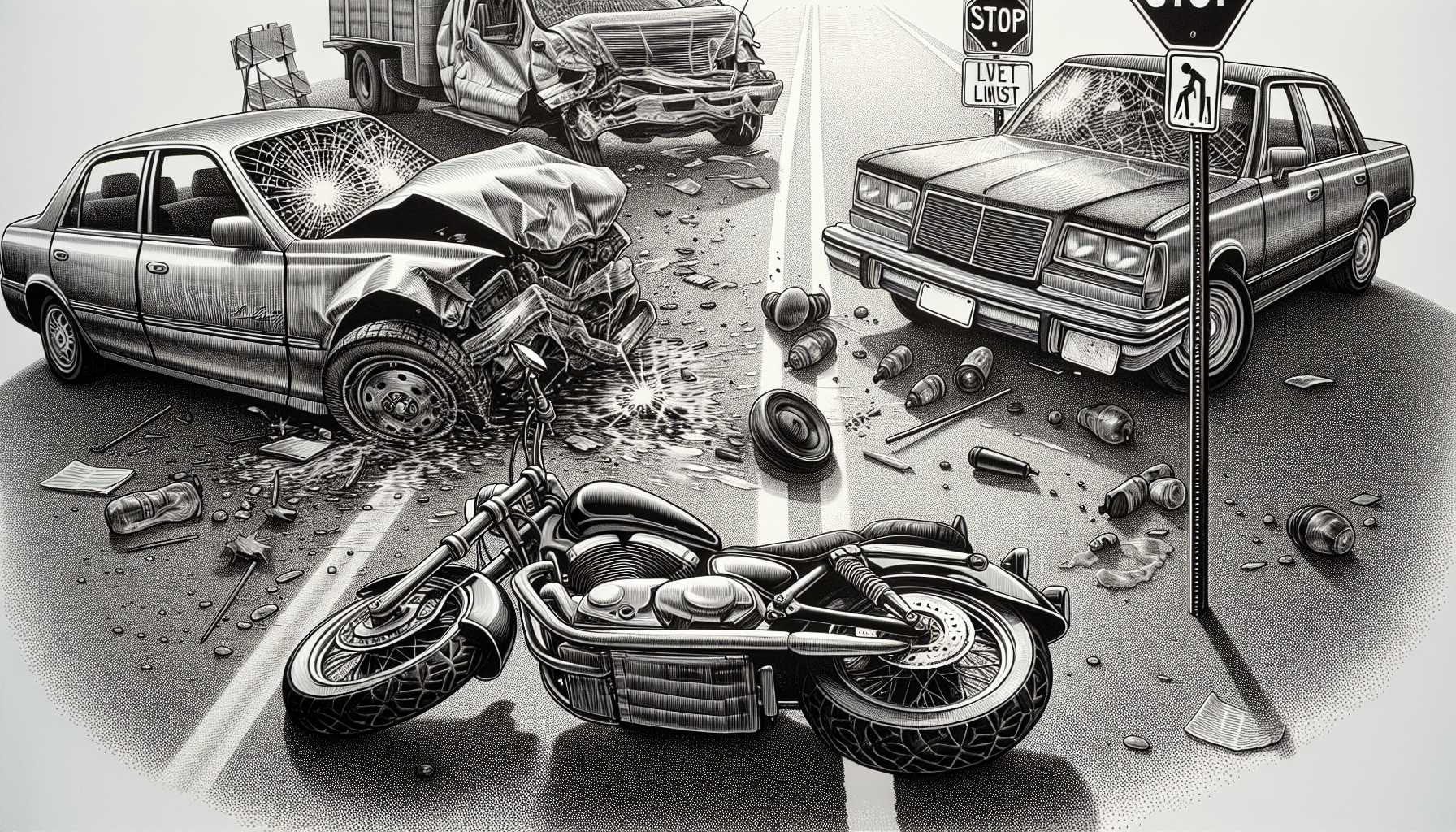 Illustration of a motorcycle accident scene